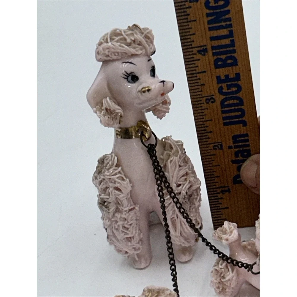 Vintage Napco Pink Spaghetti Poodle Mom and Two Puppies Ceramic Figurines